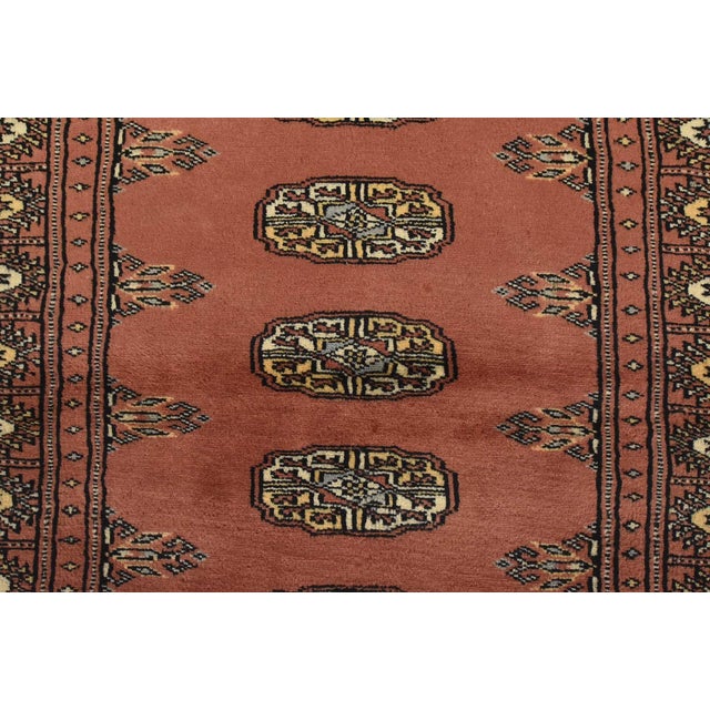 Textile Bokhara Rug 2’11” X 4’8” Pink Wool Tribal Hand-Knotted Oriental Carpet For Sale - Image 7 of 11