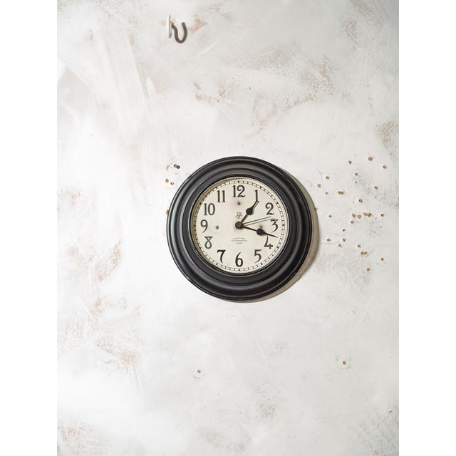 Black Antique Black Wall Clock with White Dial Face from International Time Recording Co. Ltd London, 1920s For Sale - Image 8 of 12