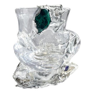 Bowl #11 in Crystal and Silver with Gemstones by Szkło Studio For Sale