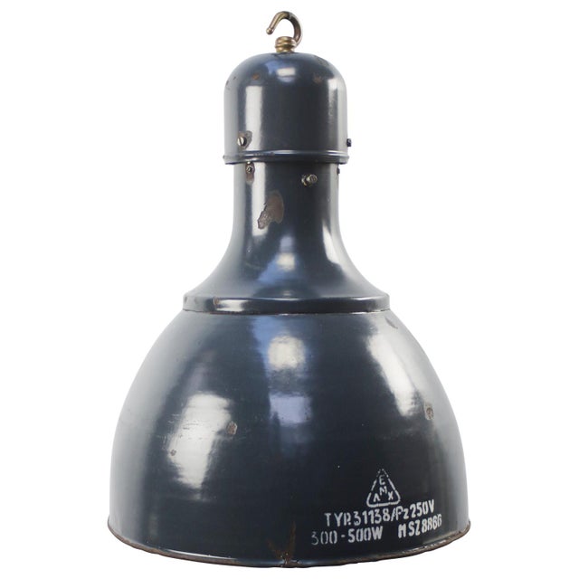1950s Industrial Pendant Light in Dark Blue Enamel and Brass, 1950s For Sale - Image 5 of 5