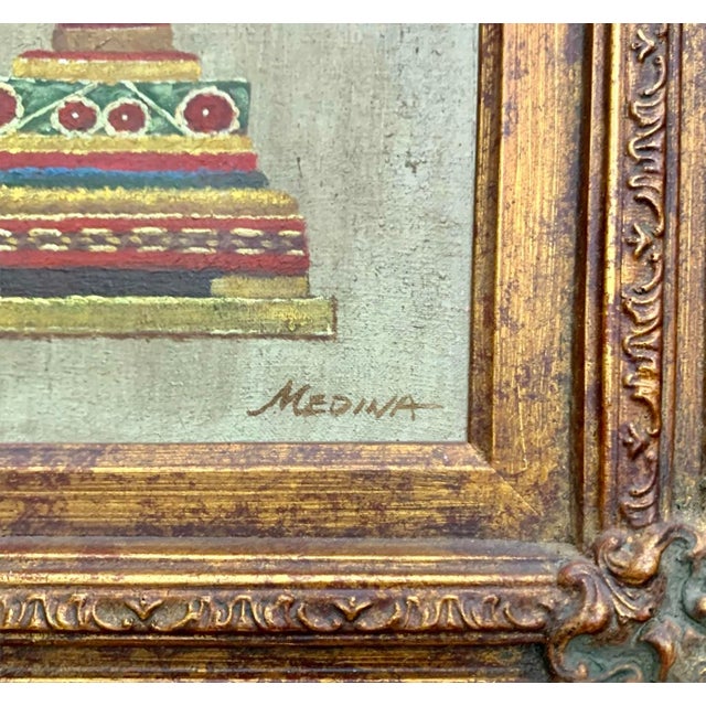 Late 20th Century Late 20th Century Painting Classic Urn Oil on Canvas Lidded Vase Signed Medina Vintage Rococo Art For Sale - Image 5 of 6