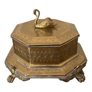 1970s Mottahedeh Brass Swan Lidded Octagonal Box For Sale