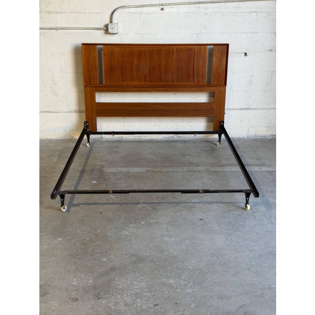 1960s Teak Wood Headboard in Style of Falster Sleek Geometric Queen Bedframe Denmark Mid-Century Modern 1960s For Sale - Image 5 of 9