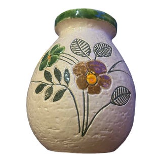 1960s Large Aldo Londi for Bitossi Textured Vase With Floral Motif For Sale