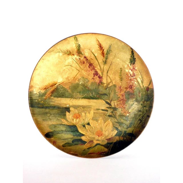 Yellow Antique Art Nouveau Italian Ceramic Water Lilies Plate from SCI Laveno, 1900s For Sale - Image 8 of 8