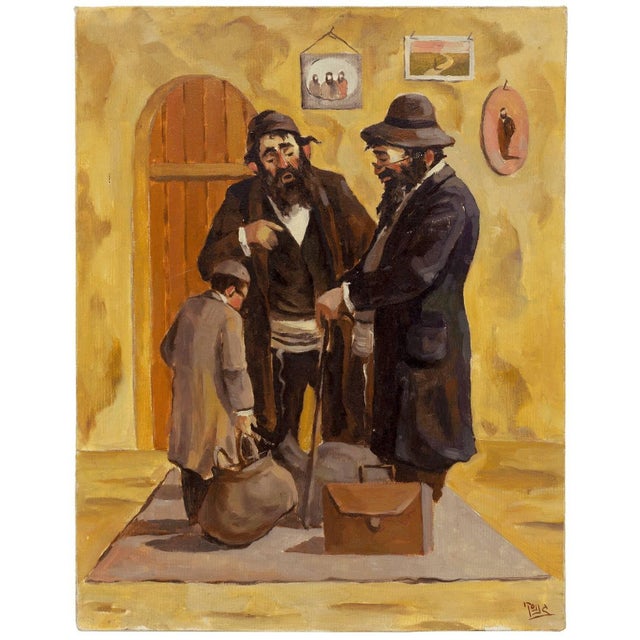 Medium: Oil Surface: Canvas Dimensions: 20" x 15 1/2" a sensitive depiction of a Jewish rite of passage. Sending a child...