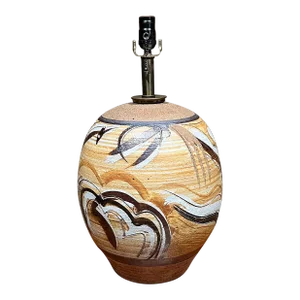 1960s Stoneware Art Pottery Round Table Lamp