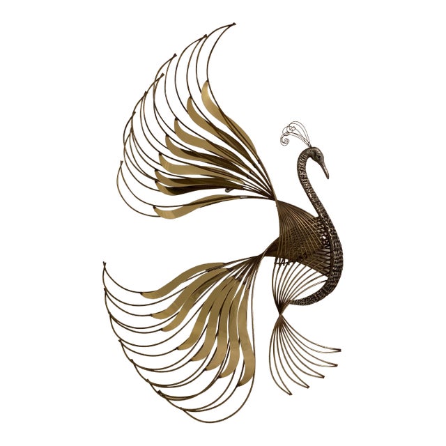1980s Curtis Jere Brass Peacock Wall Hanging Sculpture For Sale