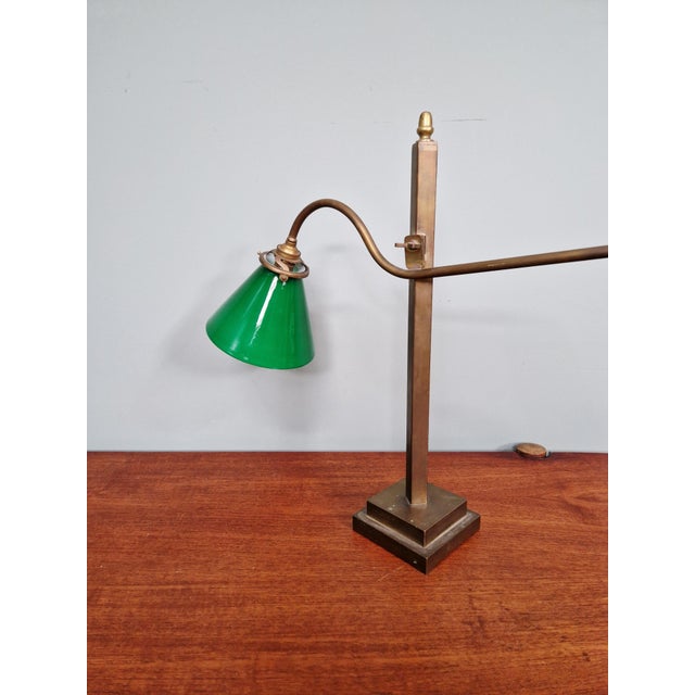 Conical Desk Lamp in Bronze and Green Opaline Glass, 1920s For Sale - Image 16 of 18