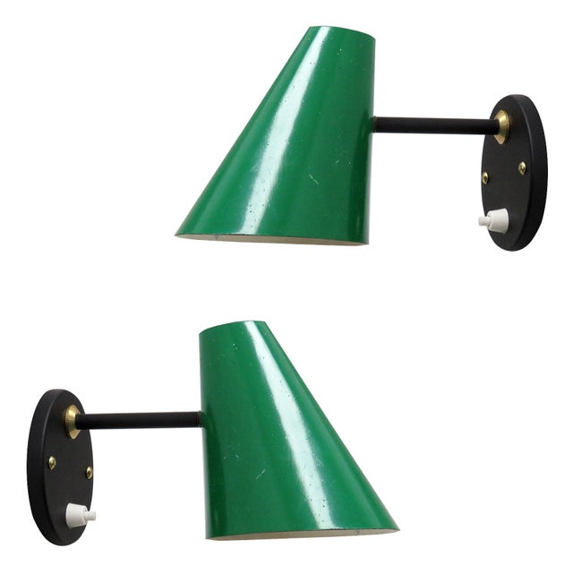 Green Jacques Biny Wall Lamps, 1950 - a Pair For Sale - Image 9 of 9