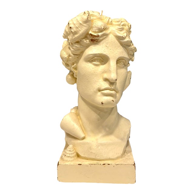Vintage Coastal Neoclassical Wax Candle Bust With Seashells For Sale
