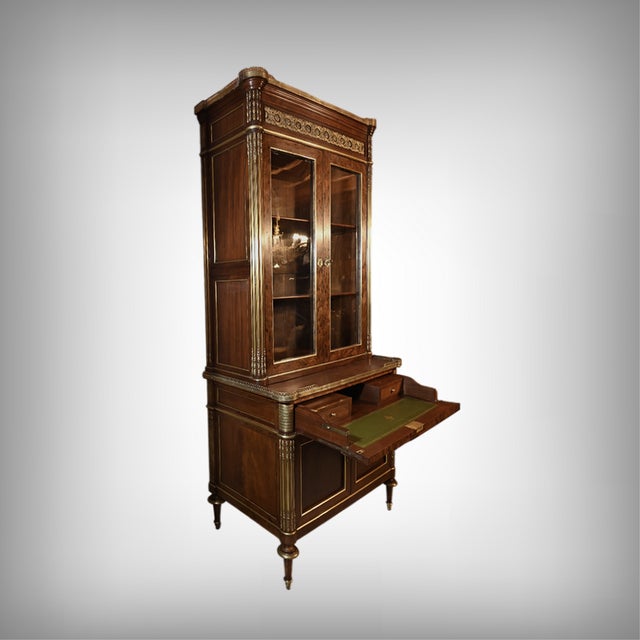 Louis XVI Style Mahogany Scriban Bookcase, Mid-19th Century, in Restored conditions. Designed before 1890