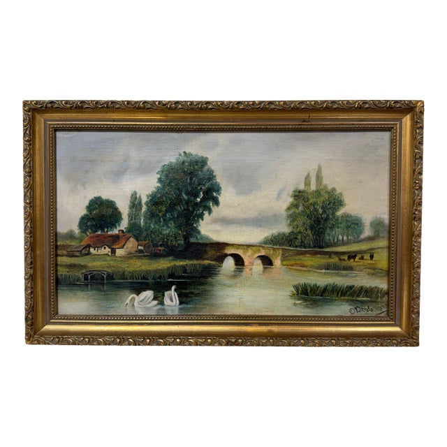 Oil on Canvas Bridge Over Water For Sale