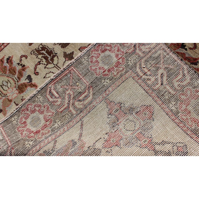 Textile Vintage Oushak Rug From Turkey With All-Over Floral Design in Ivory, Brown & Red 4'4" X 9'5" For Sale - Image 7 of 7