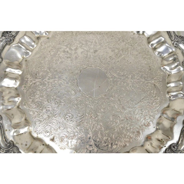 Vintage Victorian Style Silver Plated Scalloped Edge Round Serving Platter Tray For Sale - Image 4 of 12