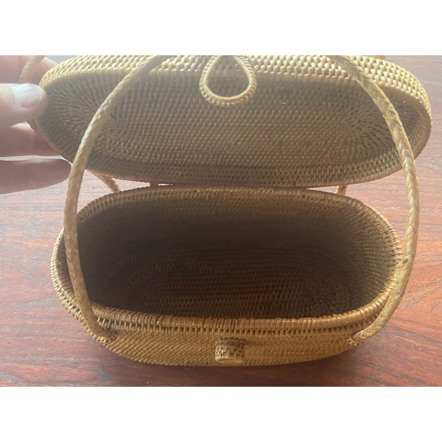 Wood Vintage Boho Petite Rattan Wicker Purse For Sale - Image 7 of 9
