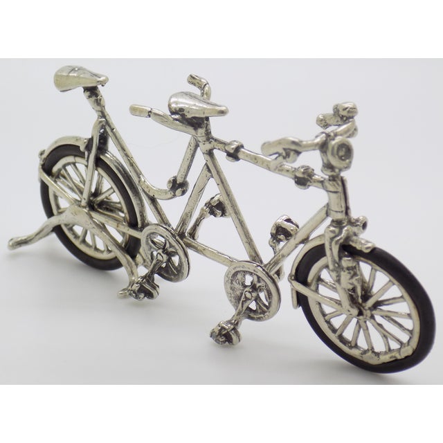 Italian Vintage Italian Handmade Genuine Silver & Rubber Wheels Large Tandem Bicycle Miniature Figurine Made in Arezzo Tuscany For Sale - Image 3 of 10