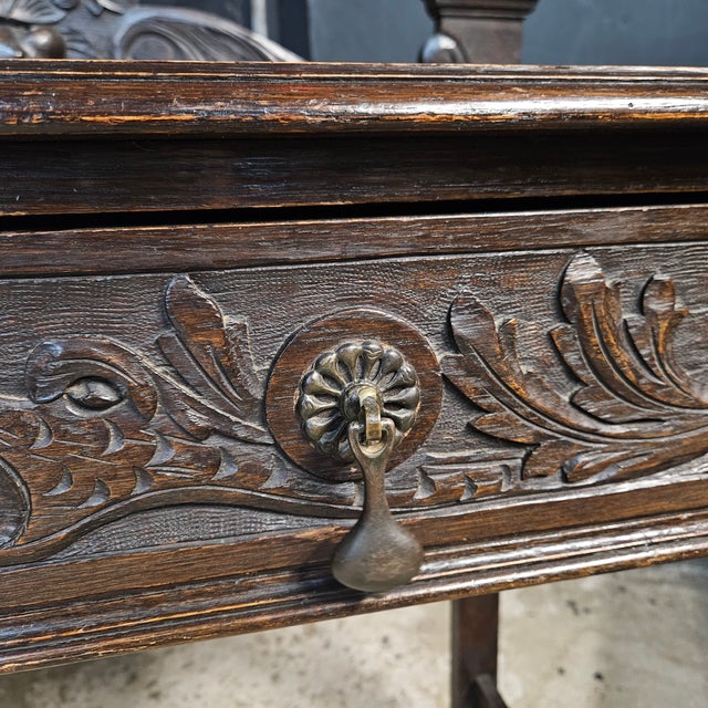 Mid 19th Century Victorian Oak Carved Console Table With One Drawer For Sale In Atlanta - Image 6 of 18