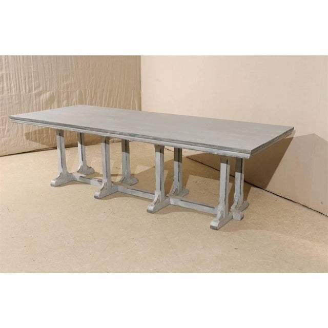 Wood 20th Century Rustic European Grey Painted Wood Rectangular Dining Table For Sale - Image 7 of 8