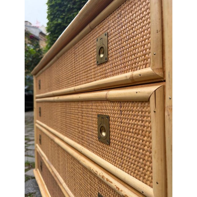 Rattan Bamboo Chest of Drawers with Brass Handles from Dal Vera, Italy For Sale - Image 3 of 11