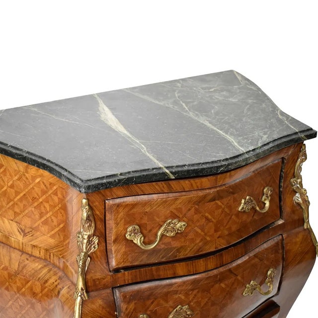 1950s Pair of French Style 3 Drawer Marble Top Nightstands For Sale - Image 4 of 4