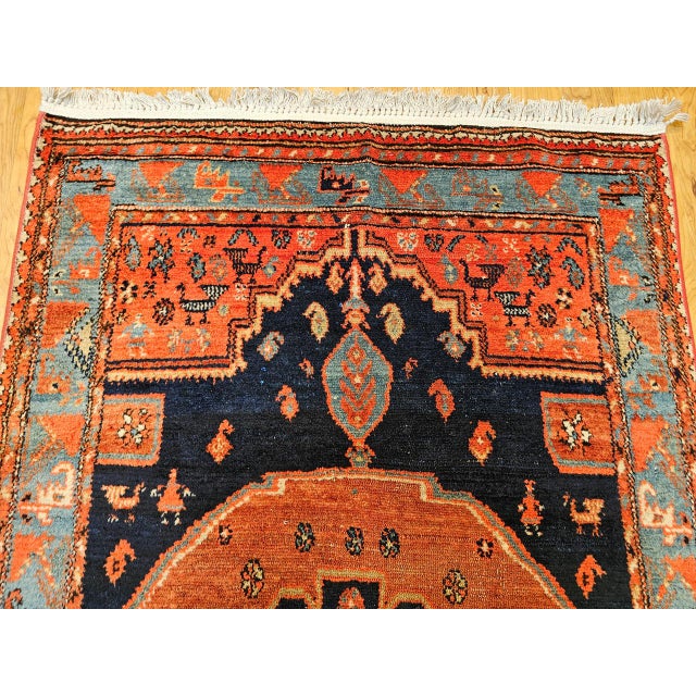 Vintage Persian Malayer Tribal Area Rug, Hand-Knotted Wool, Geometric Pattern, 4x6, Terracotta & Blue For Sale - Image 9 of 16
