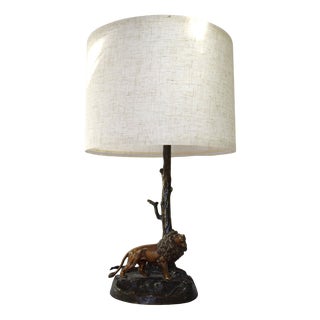 Art Nouveau Figural Bronze Table Lamp with Lions, 1890s For Sale