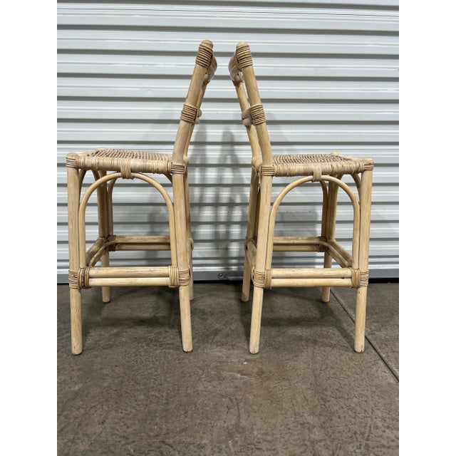 Mid 20th Century Mid Century Vintage Boho Chic Bamboo Wicker Rattan Stools - Set of 2 For Sale In Pittsburgh - Image 6 of 8