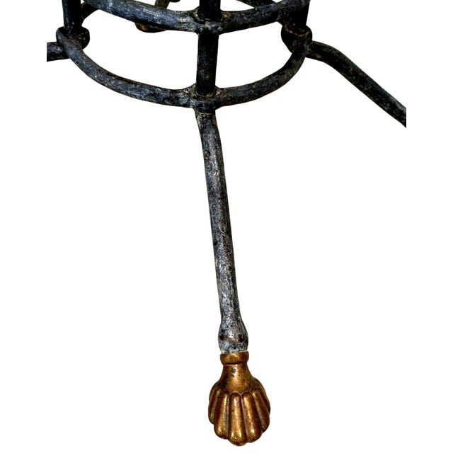 Antique Wrought Iron Brass Greyhound Gueridon Table Inlaid Marble Top 22" For Sale - Image 14 of 14
