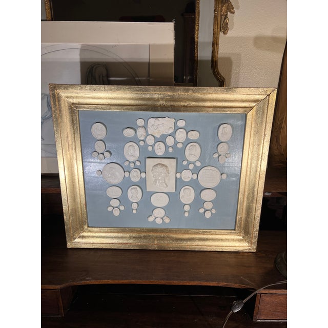 Late 20th Century Neoclassical French Blue Leather Ground Giltwood Frame With White Plaster Classical Casts For Sale - Image 5 of 9