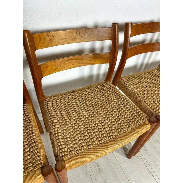 Vintage Danish Teak and Papercord Dining Chairs 84 by Niels O. Møller for Jl Møller, 1960s, Set of 6 For Sale - Image 4 of 13