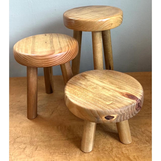 Vintage Wood Tripod Stools - Set of Three For Sale - Image 9 of 12
