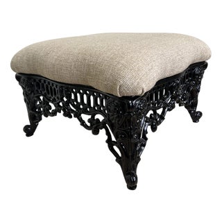 Victorian or Edwardian Pierced Filigree Upholstered Cast Iron Ottoman For Sale