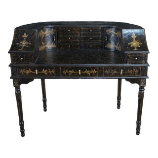 Vintage Black Lacquer Chinoiserie Carlton House Neoclassical Writing Desk For Sale
