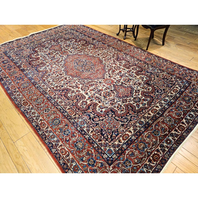 Vintage Persian Isfahan Rug, Hand-Knotted Wool, Floral Pattern, Ivory & Red, 8x12 For Sale - Image 10 of 18
