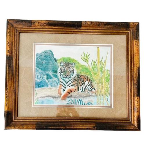 Blue Corinne dell Aria, Tiger, 2000s, Pastel, Framed For Sale - Image 8 of 8