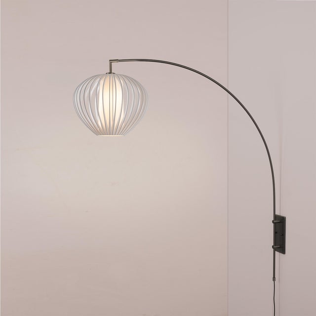 2020s Bloom Sphere Arc Lamp - Black Nickel, Steel Base, White Satin Shade, Dimmable For Sale - Image 5 of 6