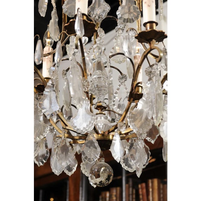 Mid 19th Century Mid 19th Century Italian Crystal and Bronze Six-Light Chandelier with Obelisk and Pendeloques For Sale - Image 5 of 11