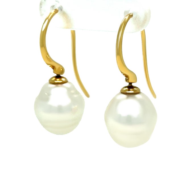 Paspaley 18ct Yellow Gold Australian South Sea Pearl Shepherd Hook Earrings 5.4g, Pair For Sale - Image 6 of 11