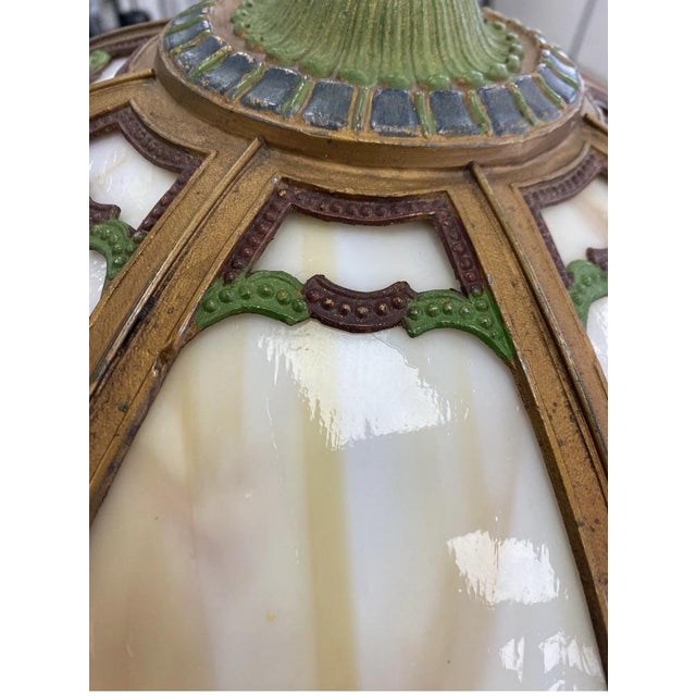 1920s Antique Art Nouveau 8-Panel Slag Glass Lamp Shade . Antique 8-Panel Slag Glass Lamp Shade - Art Nouveau / Arts & Crafts Style. For Sale - Image 5 of 12