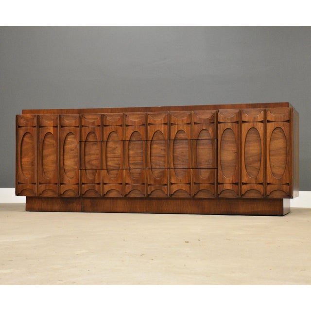 Mid-Century Modern 1970s Tobago Brutalist Walnut Long Dresser For Sale - Image 3 of 10