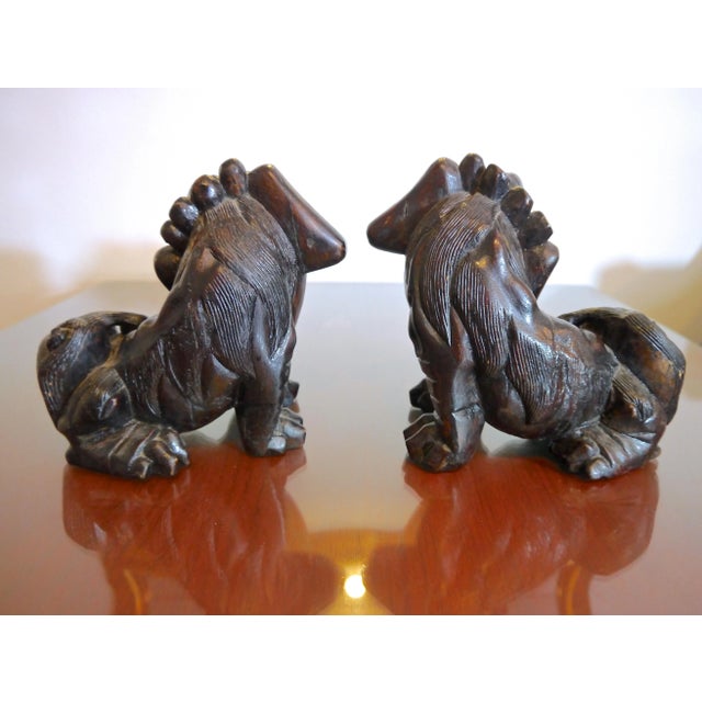 Hand Carved Wooden Foo Dogs- a Pair For Sale - Image 4 of 6