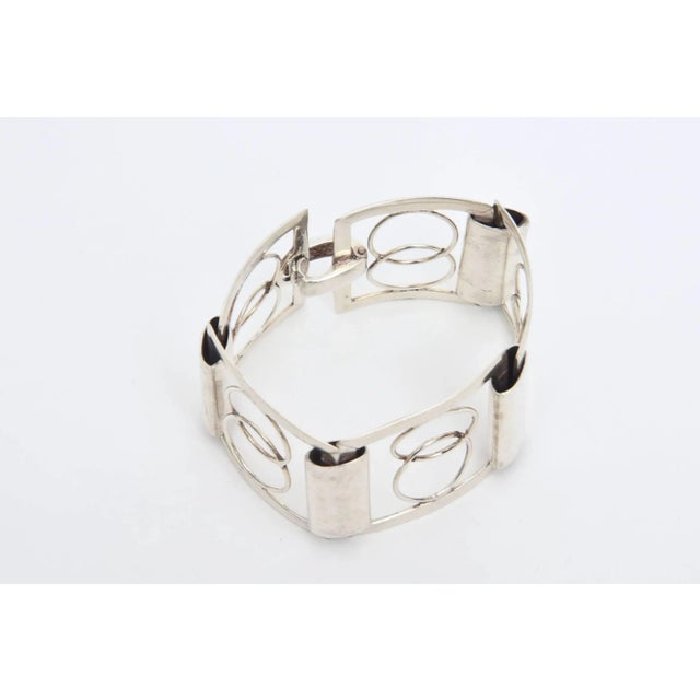 Modern Vintage Italian Signed Sterling Silver Modernist Geometric Link Cuff Bracelet For Sale - Image 3 of 10