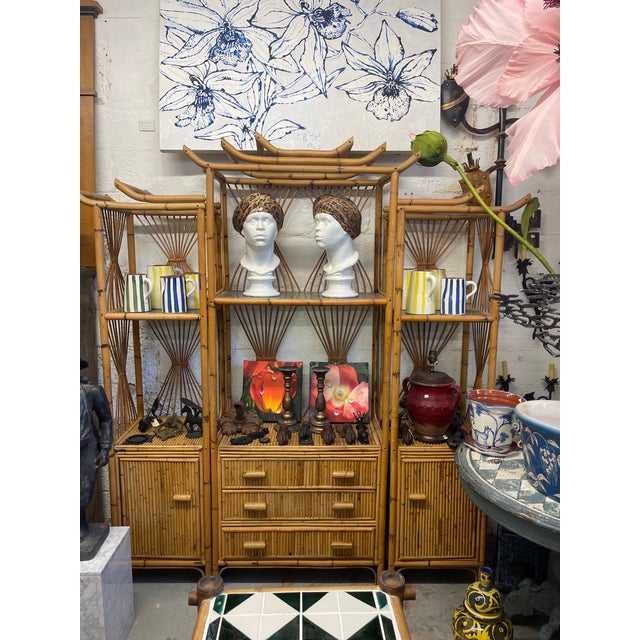1990s Rattan Pagoda Form Etagere For Sale - Image 9 of 10