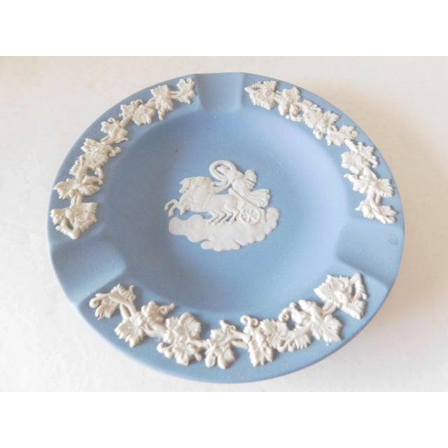 Small Wedgwood Blue Round Mid Century Ashtray. Perfect for rings, earrings, boudoir bathroom accessories. The dish was...