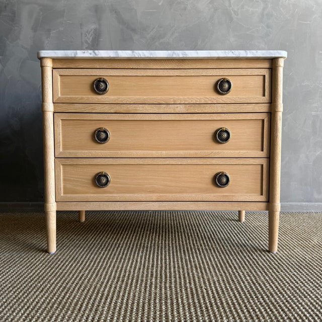 Mid-Century Modern Marie Classic White Oak 3 Drawer Night Stand White Marble Top Natural Finish For Sale - Image 3 of 15