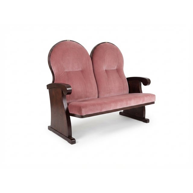 Vintage Pink Velvet Double Theater Bench, 1960 For Sale - Image 4 of 4
