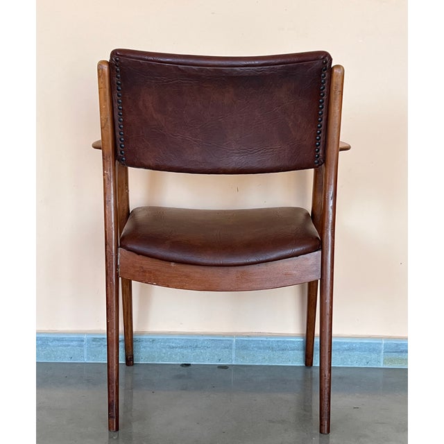 Wood Modern Teak and Brown Leather Armchairs in Erik Buch Style For Sale - Image 7 of 11