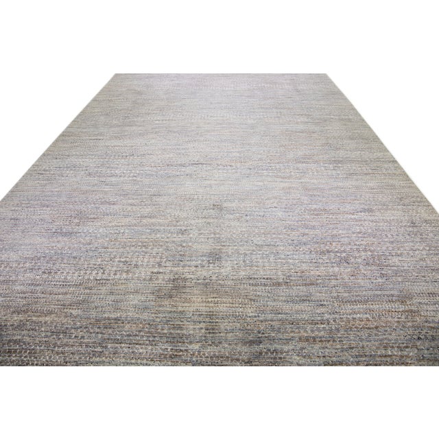 Contemporary Gray Modern Savannah Handmade Geometric Oversize Wool Rug For Sale - Image 3 of 8