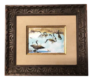 Original Vintage Painted Copper Enamel Painting Canadian Geese